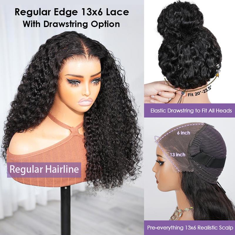 Glueless Curly Lace Front Wig 220% Density Natural Black