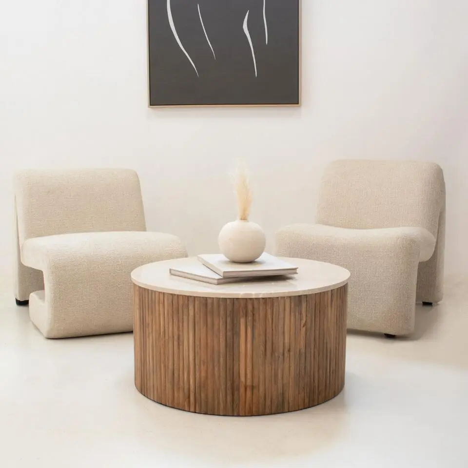 Salontafel Marmer Naturel Mangohout - 70x70x35cm - Davi