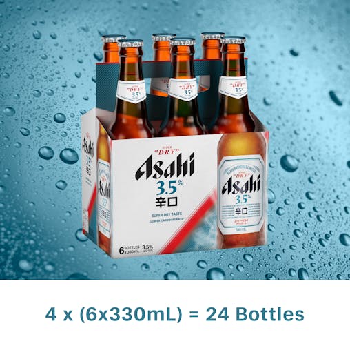 Asahi Super Dry Beer 3.5%, Low Carb Mid-Strength Beer, Refreshing & Crisp with a Slight Bitter Note, 3.5% ABV, 330mL (Case of 24 Bottles)