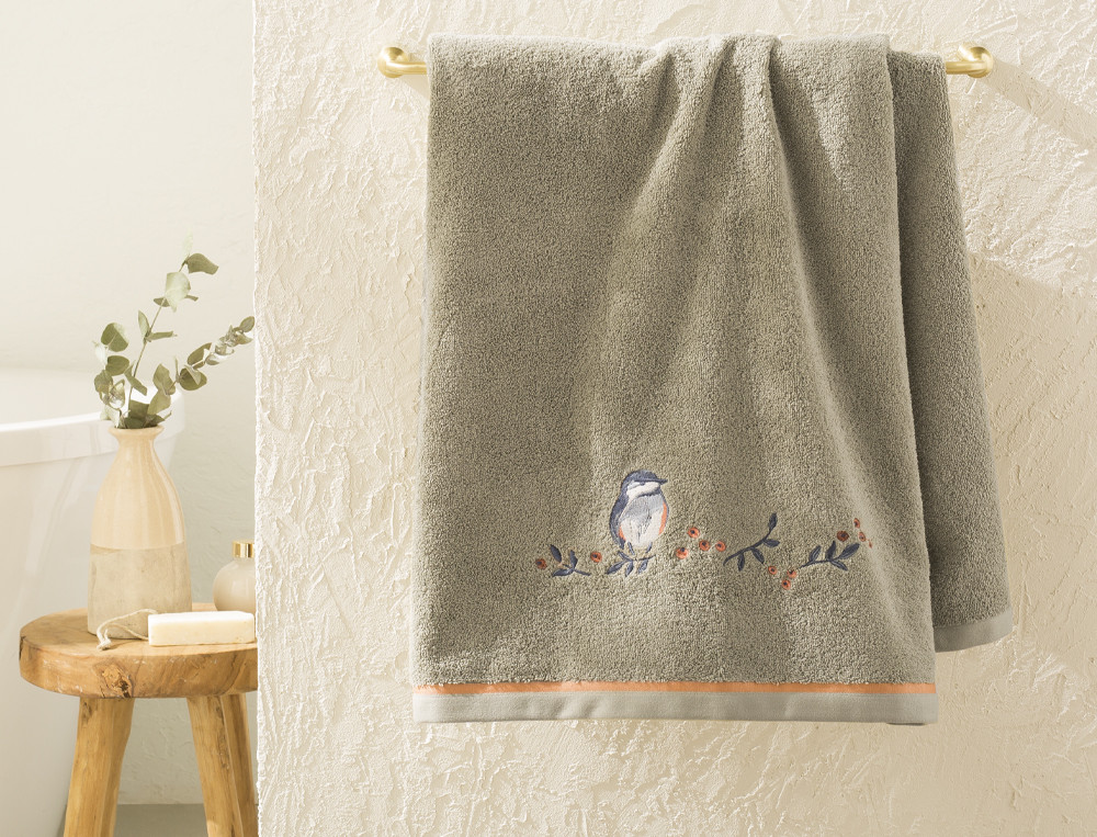 Drap de bain brodéMésanges