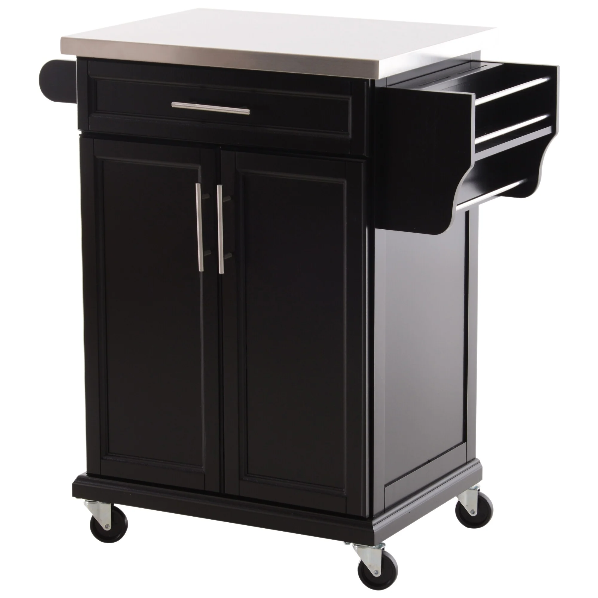 HOMCOM Rolling Kitchen Island Utility Storage Cart With Drawer, Spice Rack & Wheels - Black
