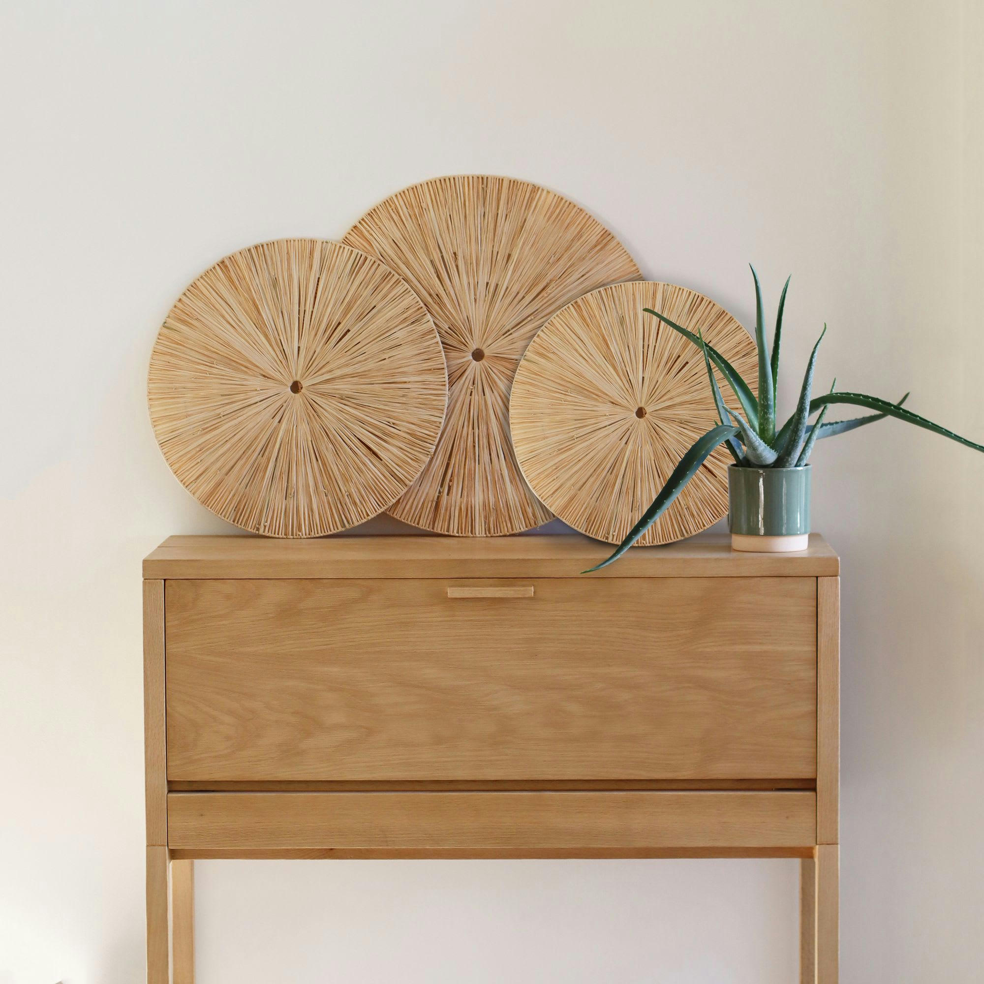 MIRI - Set de 3 décorations murales en raphia Ø60, 50 et 40cm