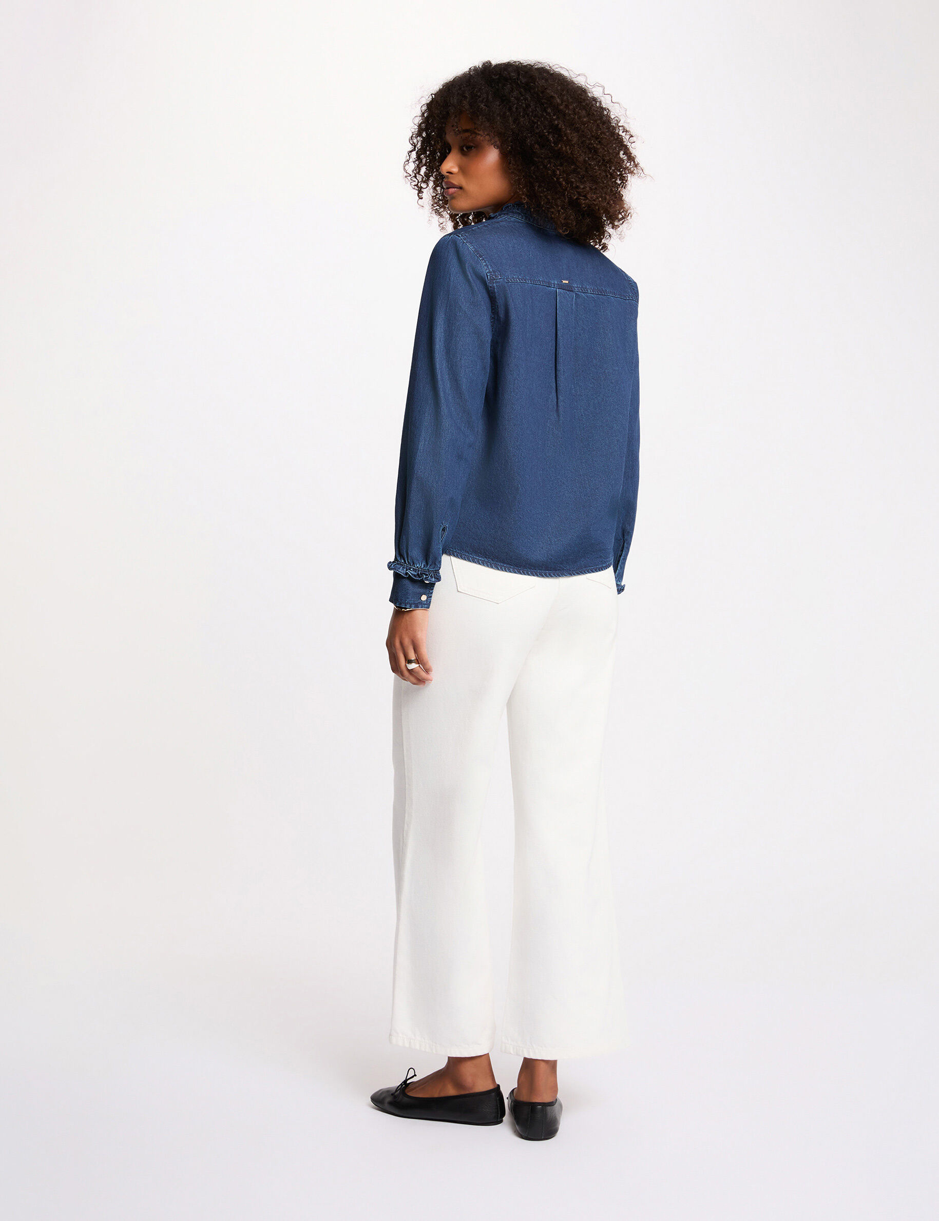 High Neck Shirt Raw Denim Women