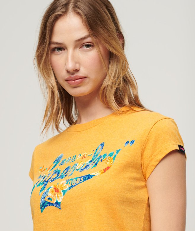 Floral Scripted Cap Sleeve T-Shirt