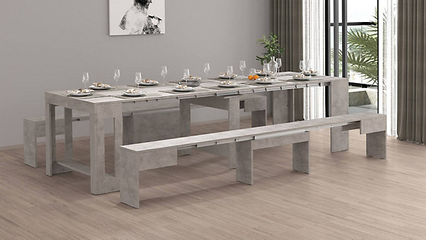 Banc Quedan, Lot de 2 Sièges pour table à manger, Bancs extensibles, 290x25h45 cm, Gris