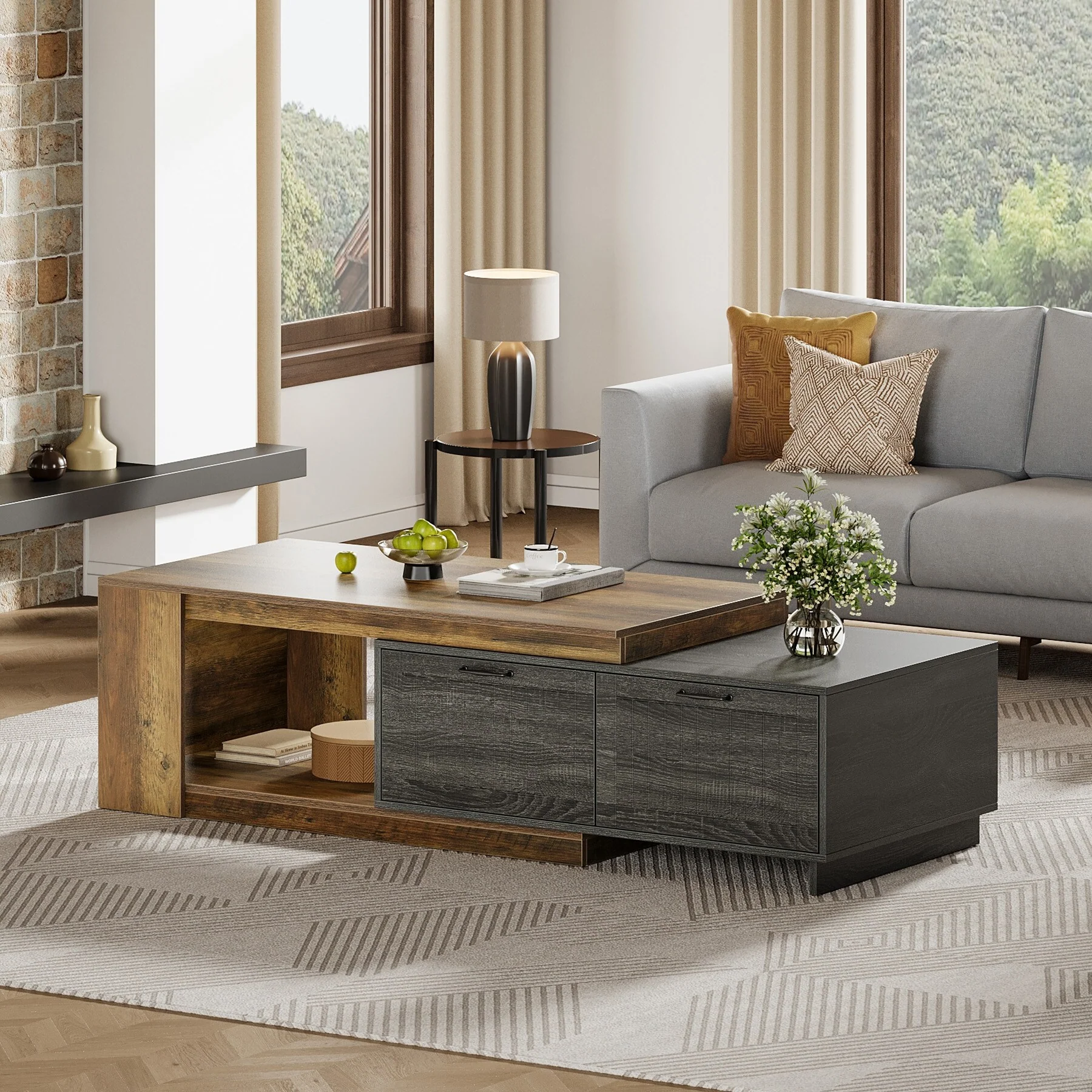 47-78 Extendable Farmhouse Coffee Table for Living Room