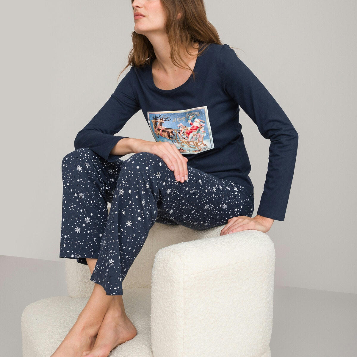 Pyjama en maille pur coton, motif Noël