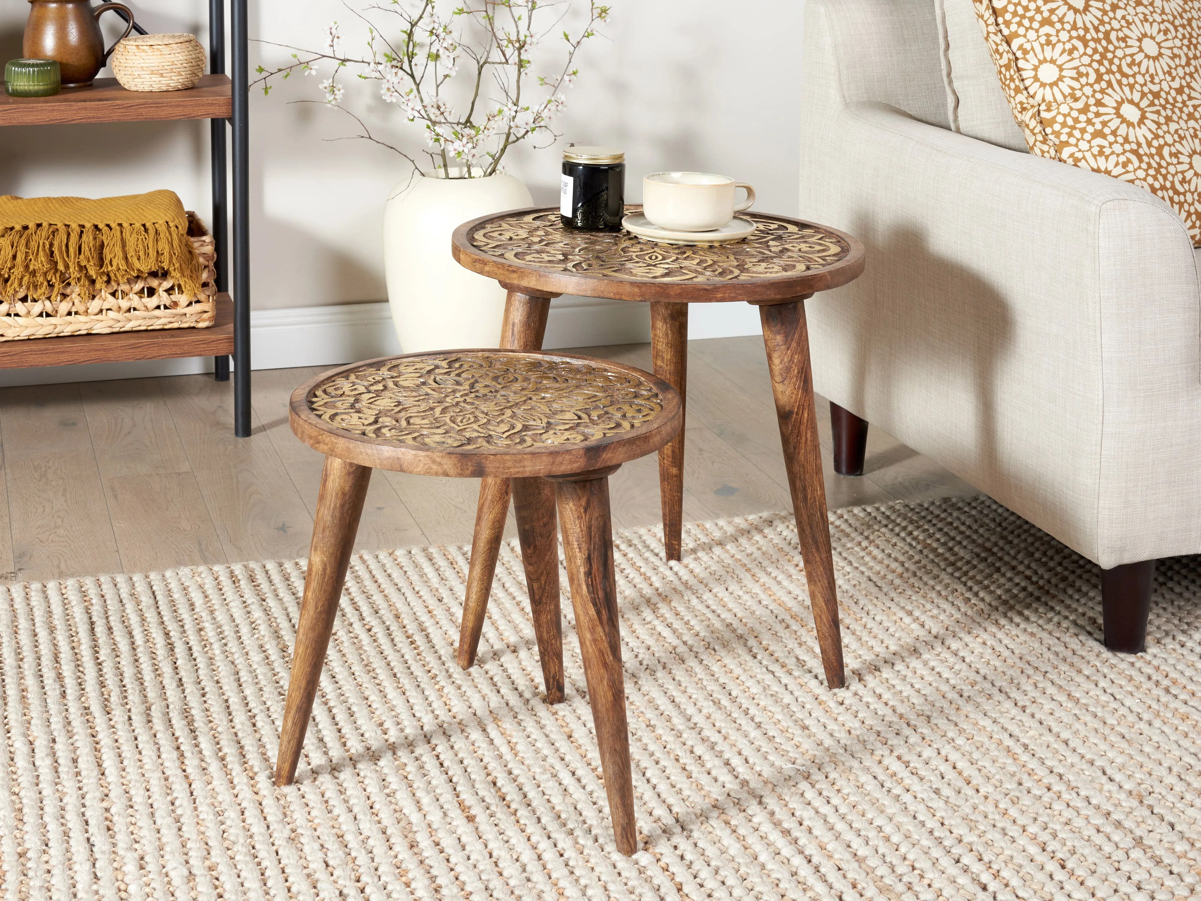 Set of 2 Side Tables RANJA Mango Wood Brown