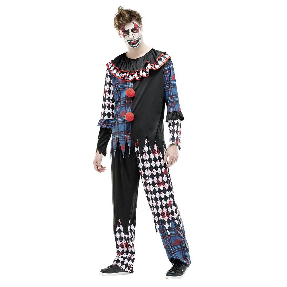 Déguisement adulte clown ensanglanté damier Halloween