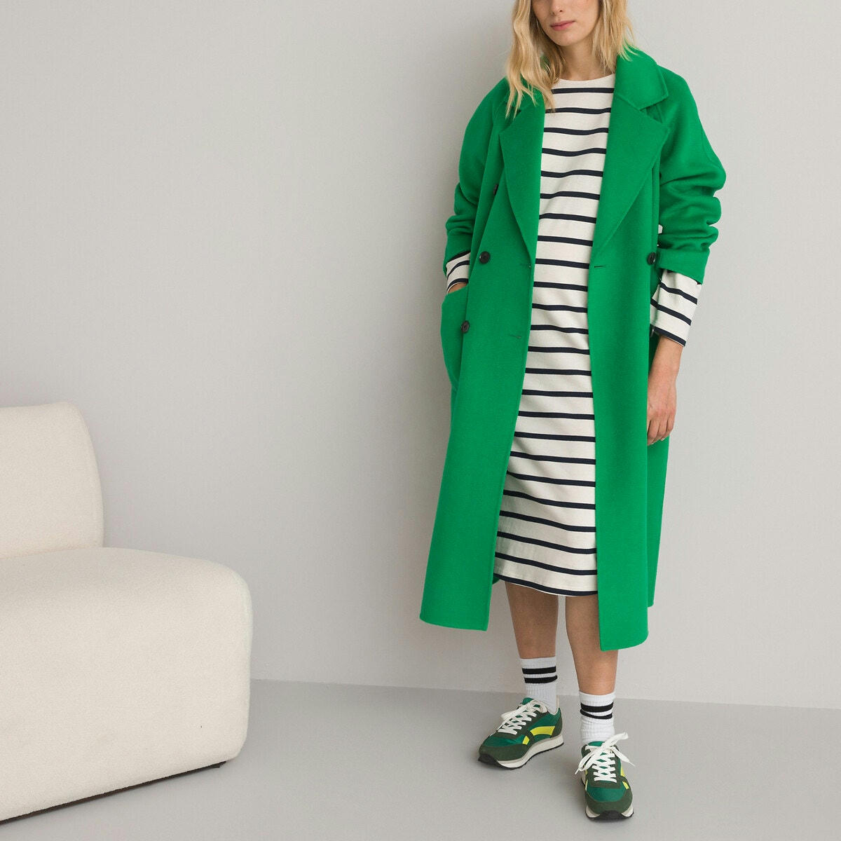 Robe marinière de grossesse, longueur midi