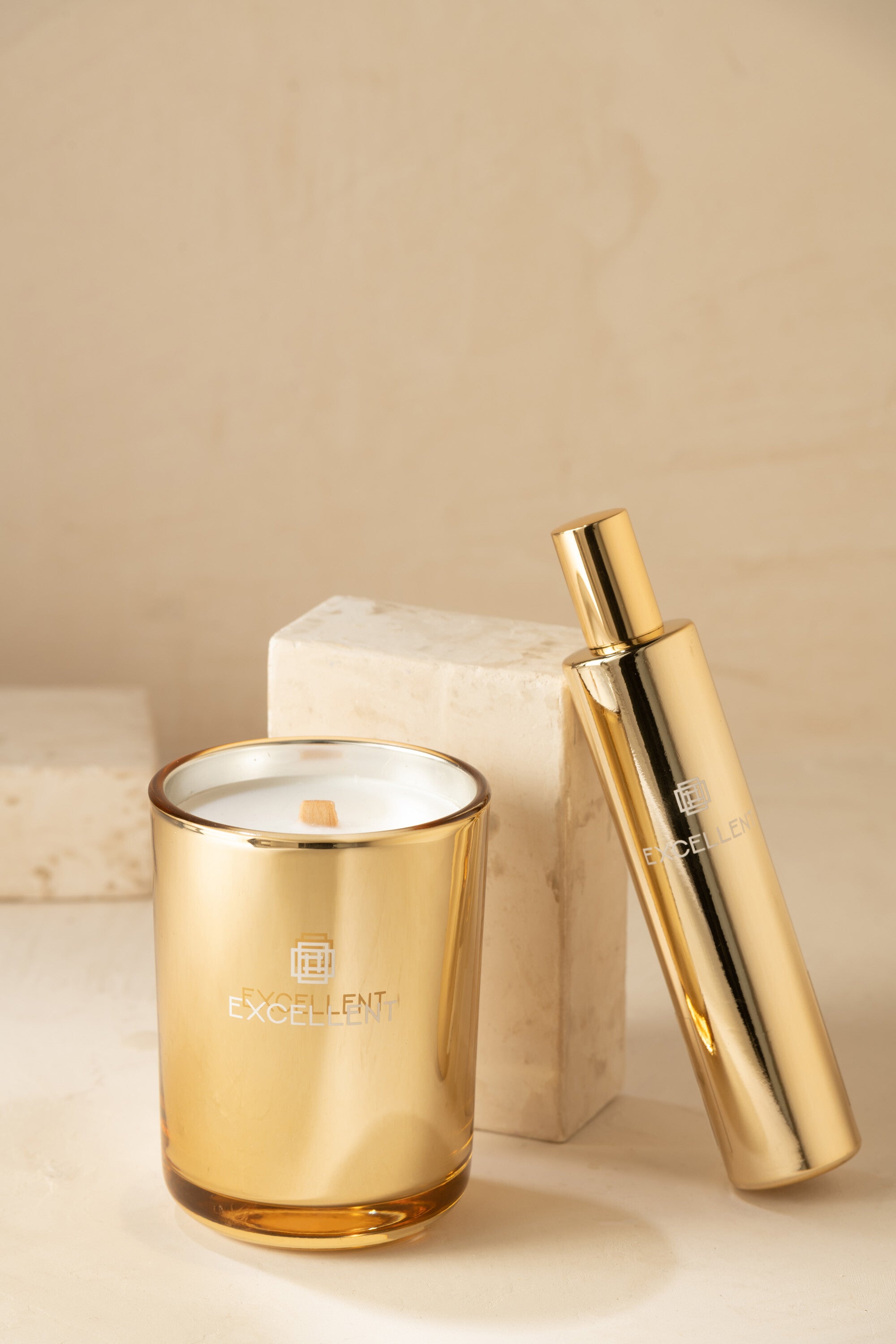 J-Line huisparfum Excellent - Golden Honey - glas - goud