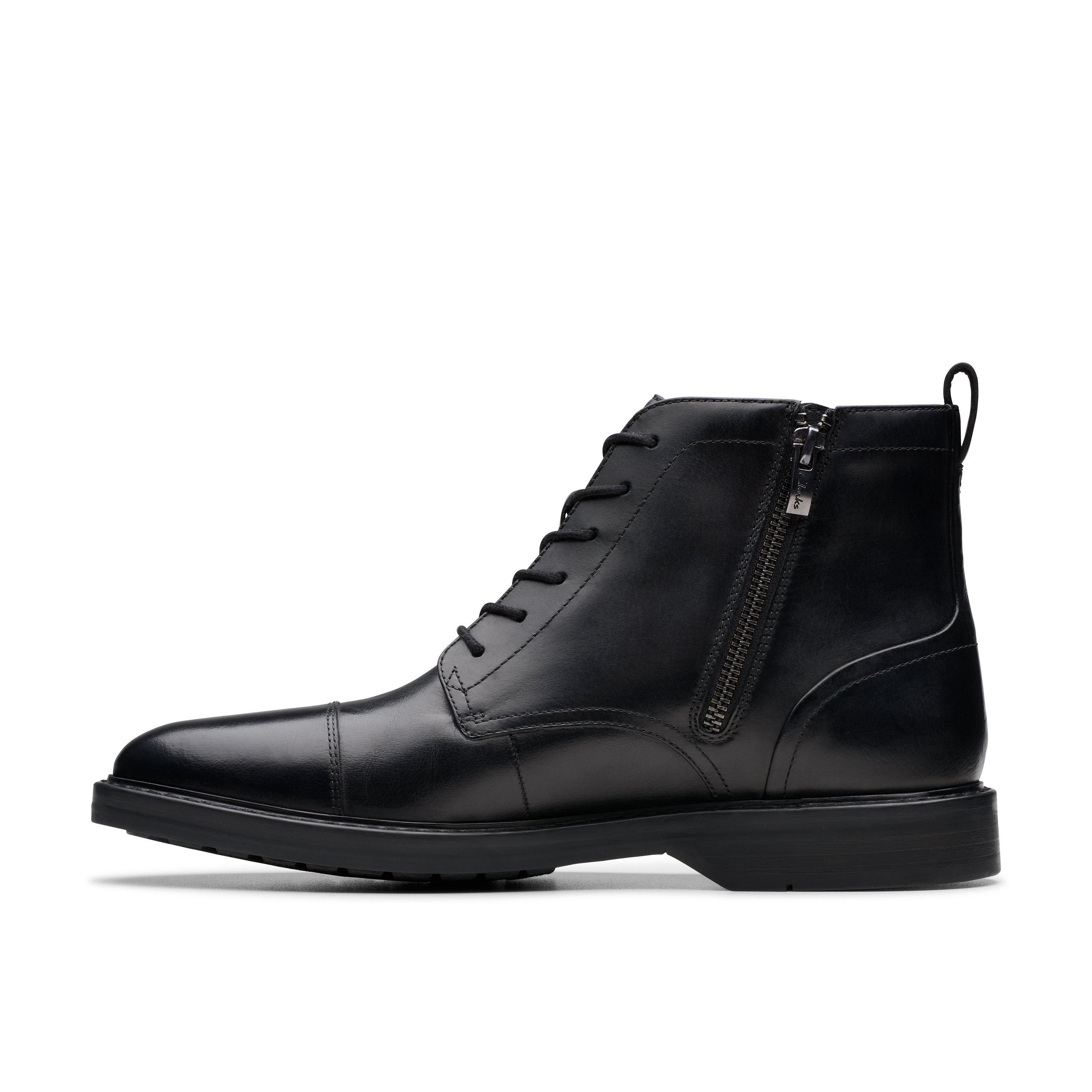 Clarks Aldwin Cap Black Leather Ankle Boots,Lace Up