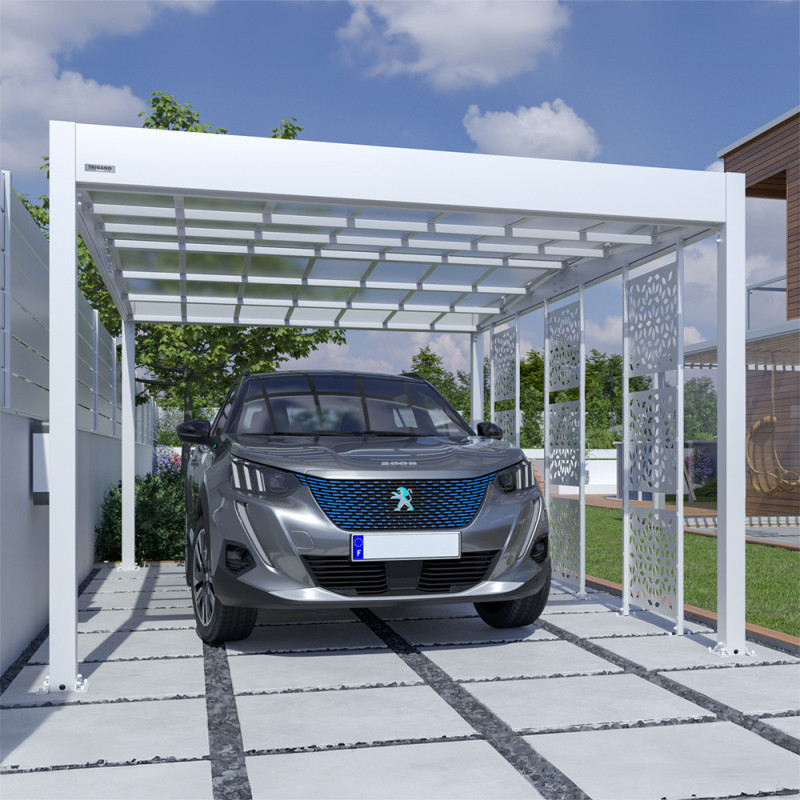 Carport en aluminium Libeccio blanc avec 3 claustras 16,6 m²