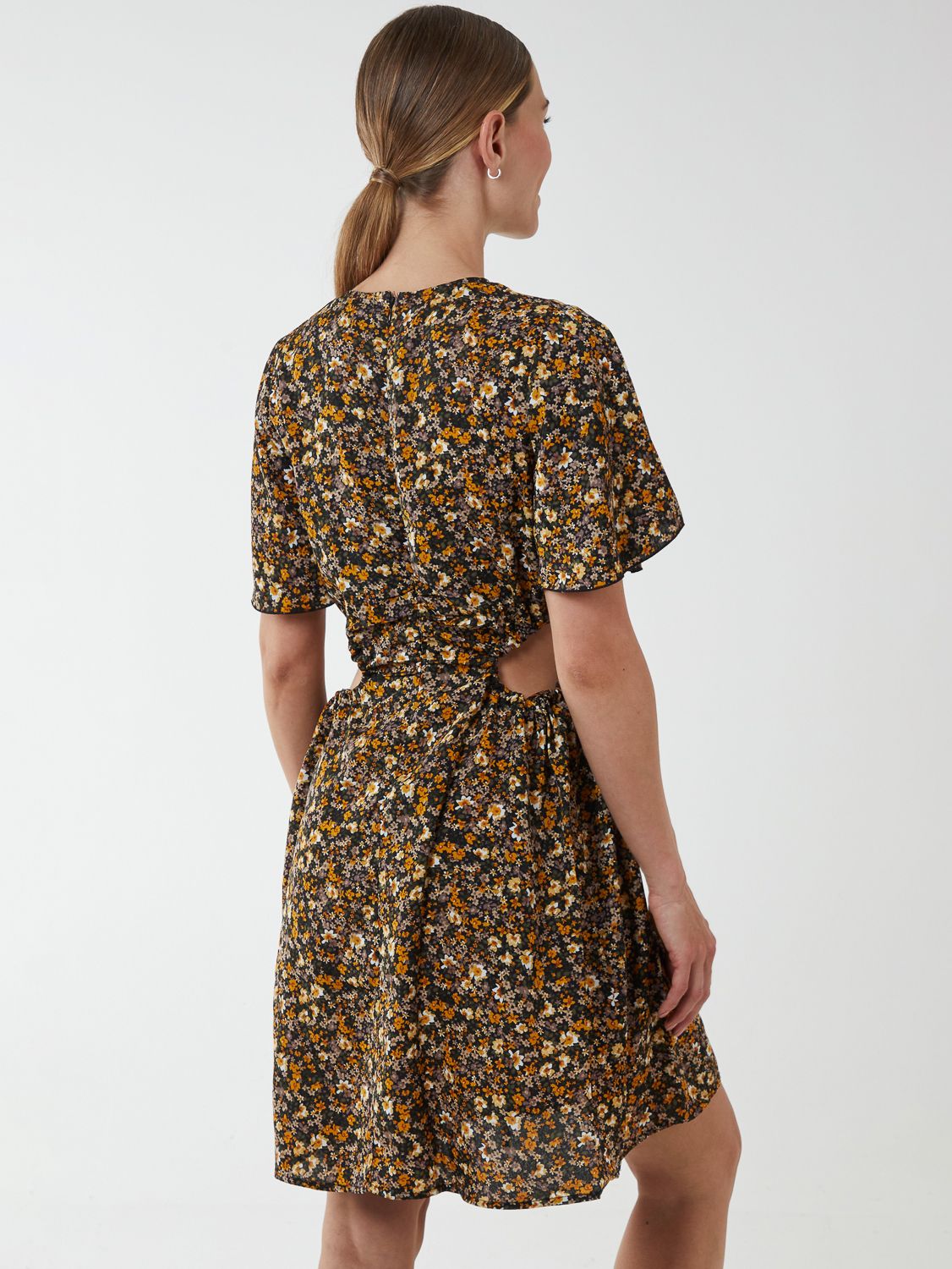 Blue Vanilla Floral Print Crew Neck Dress
