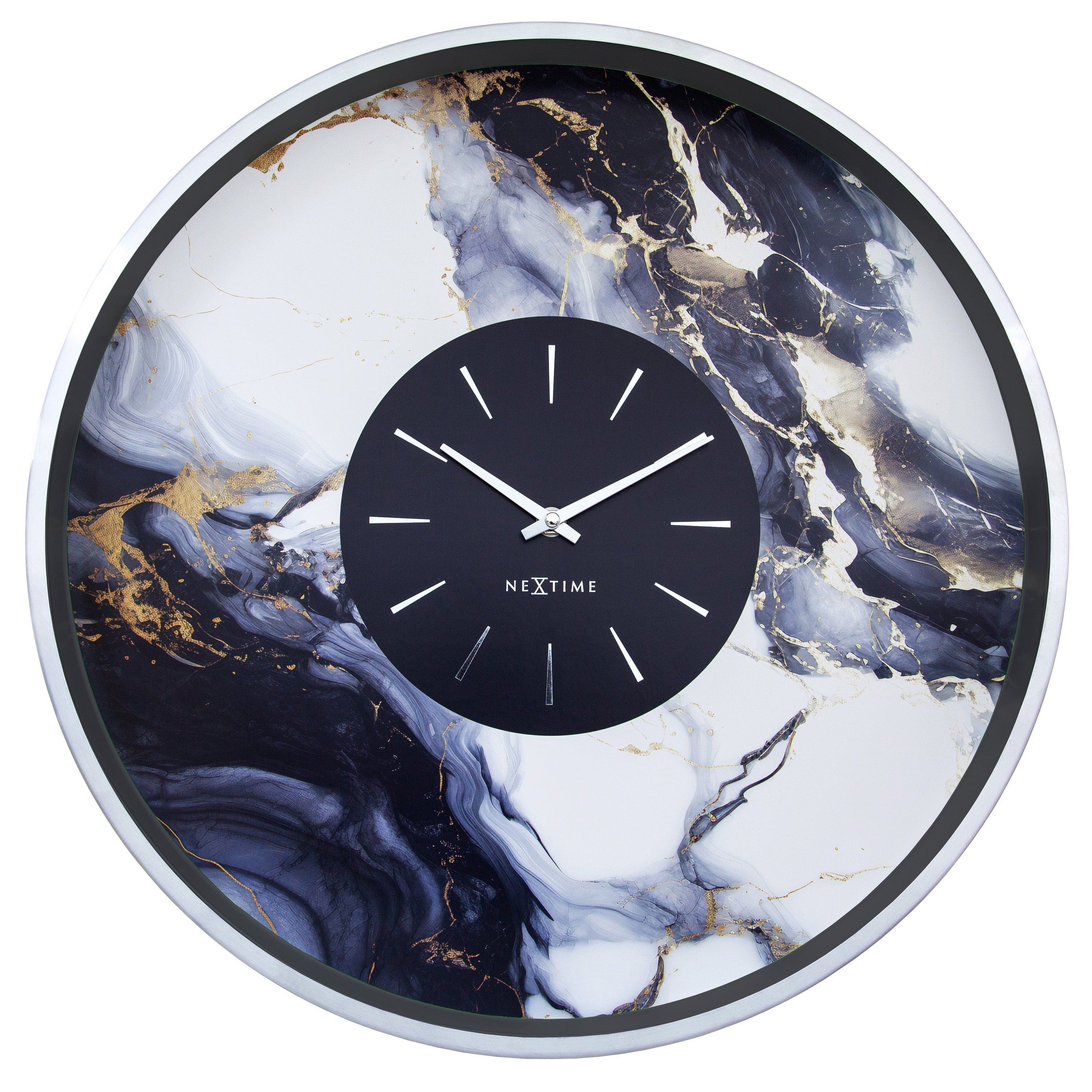 NeXtime - Grote Wandklok 48cm - Stil - Zilver Wit - Aluminium -