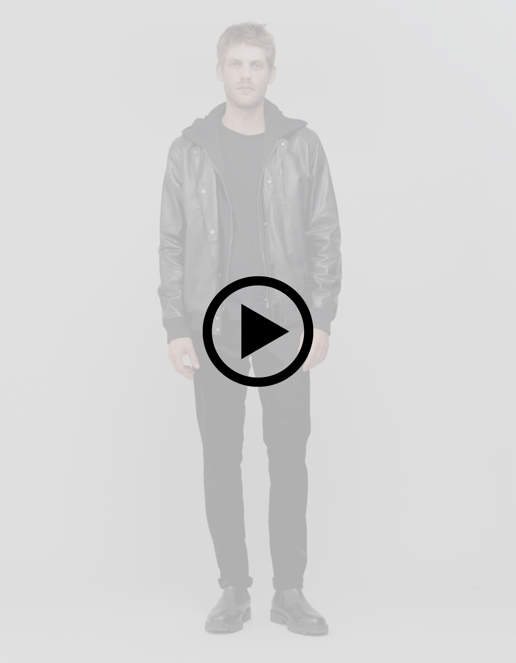 Bomber noir en cuir à parmenture amovible Homme