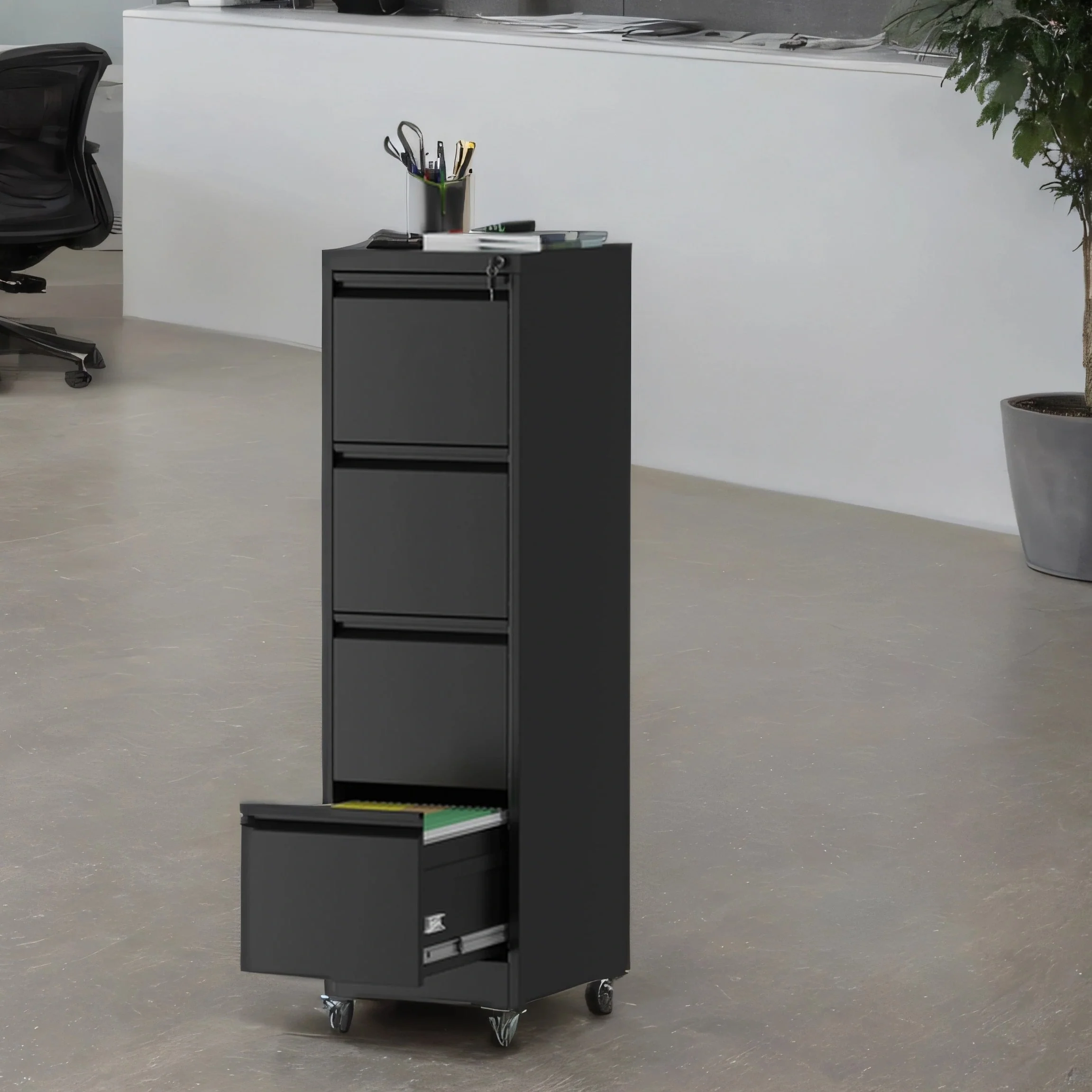 Metal Lockable File Cabinet with 4 Drawer and Wheels for Home Office