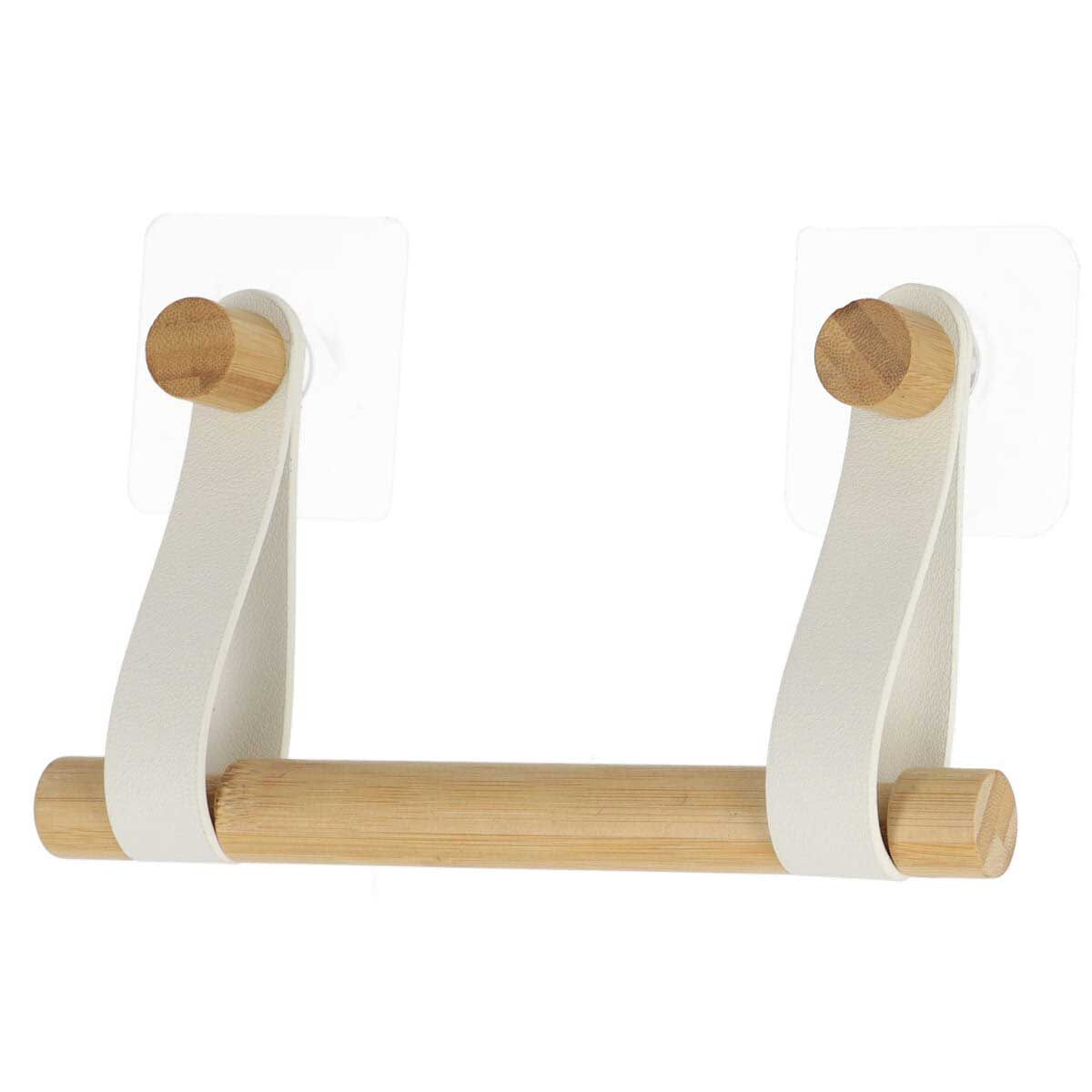 Porta rolos wc em bambu com alça branca