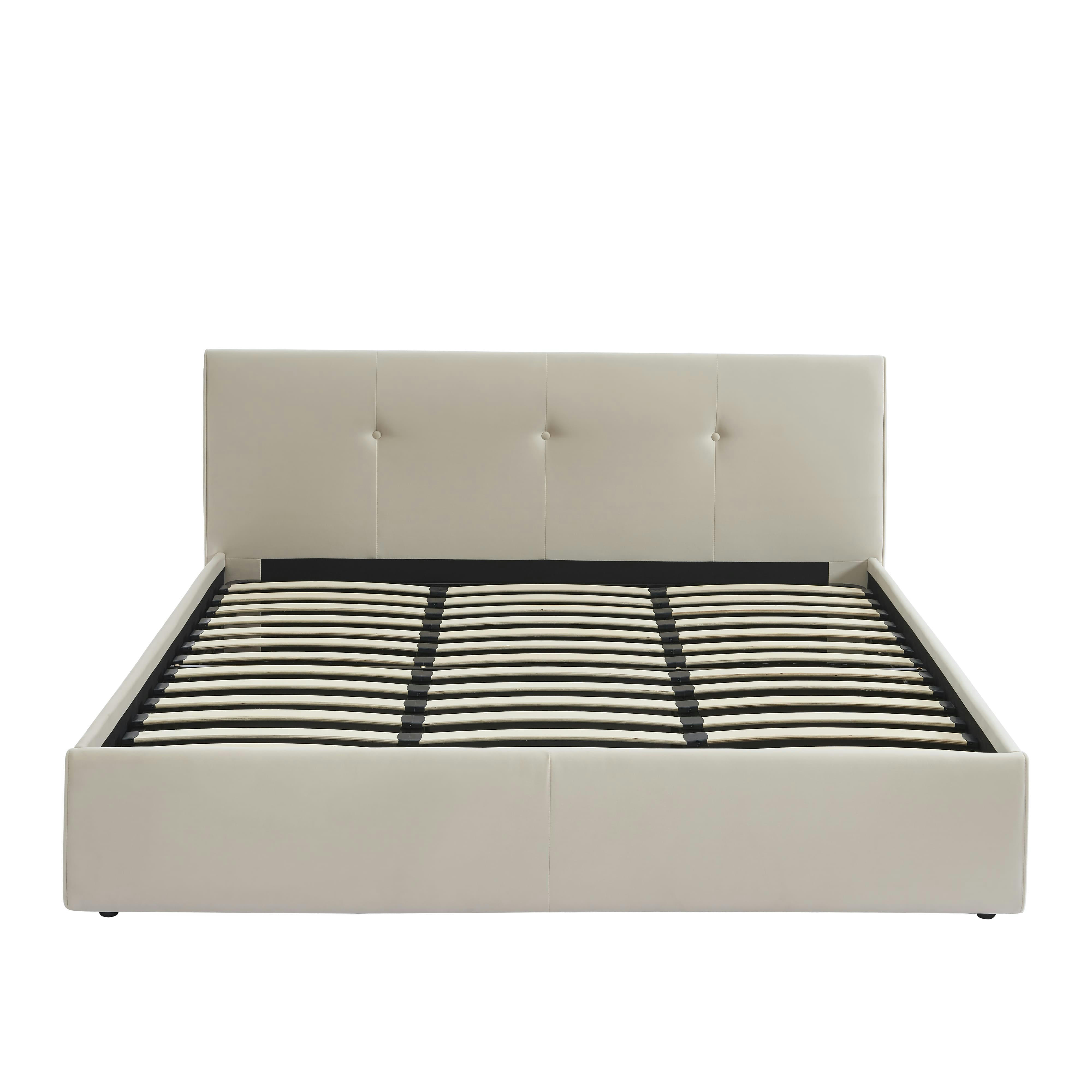 SEGURO - Lit coffre  velours beige crème 180x200 sommier inclus