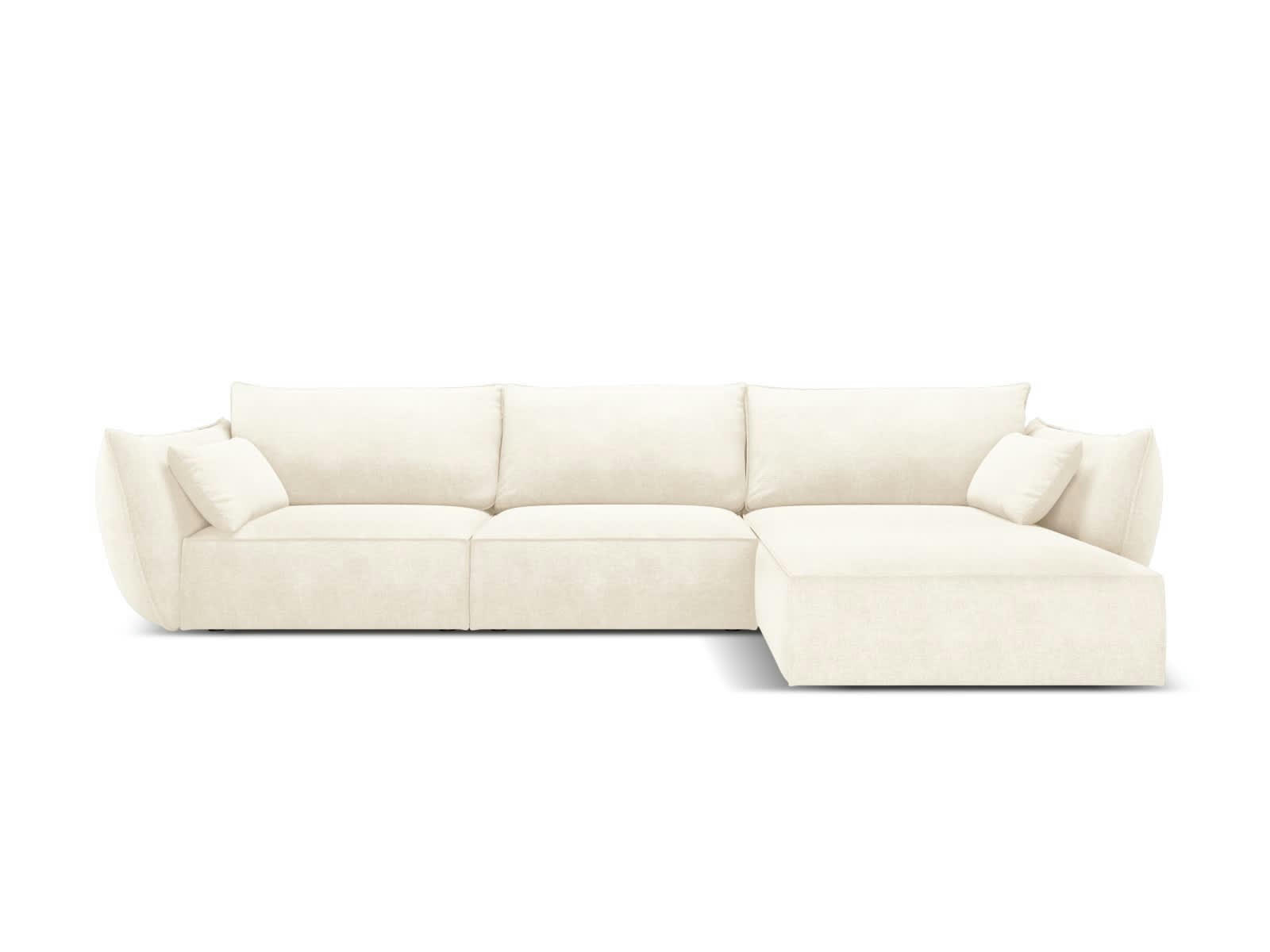 KAELLE - Canapé d'angle droit 4 places en tissu chenille beige clair