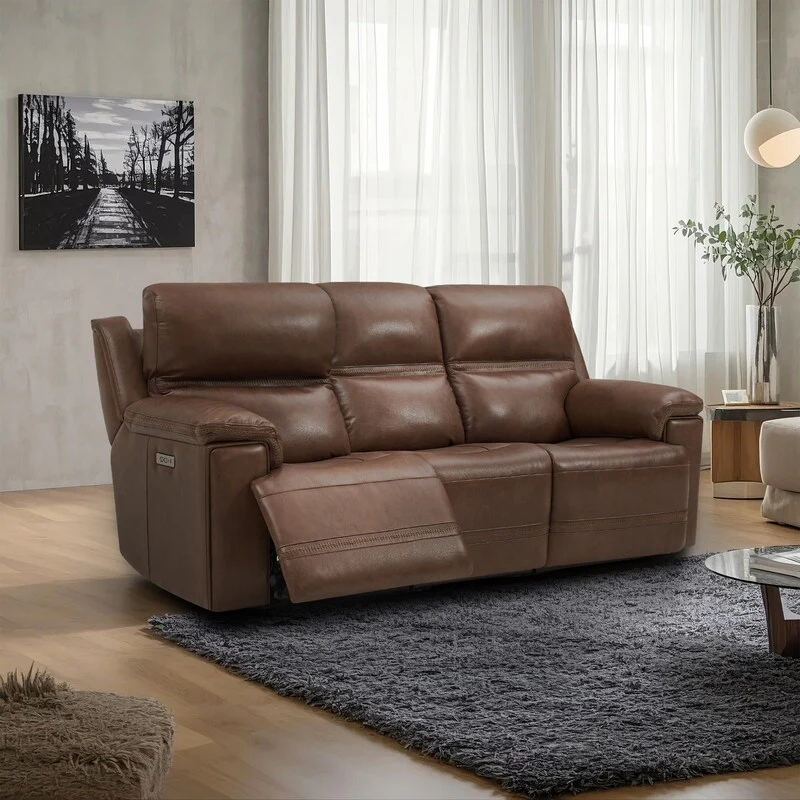 Genuine Leather Dual Power Sofa with Zero Gravity, Adjustable Headrest, Footrest, USB/Type-C & Cross-stitching Detail