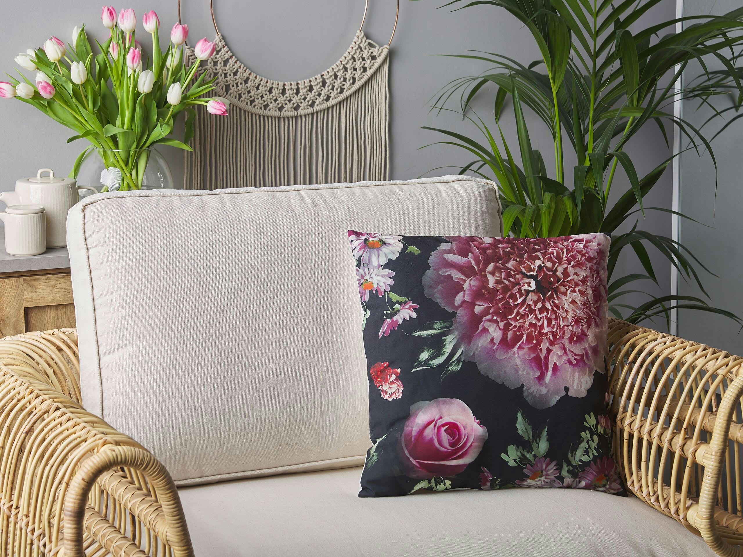 HEDERA - Lot de 2 coussin décoratifs en tissu noir 45x6cm