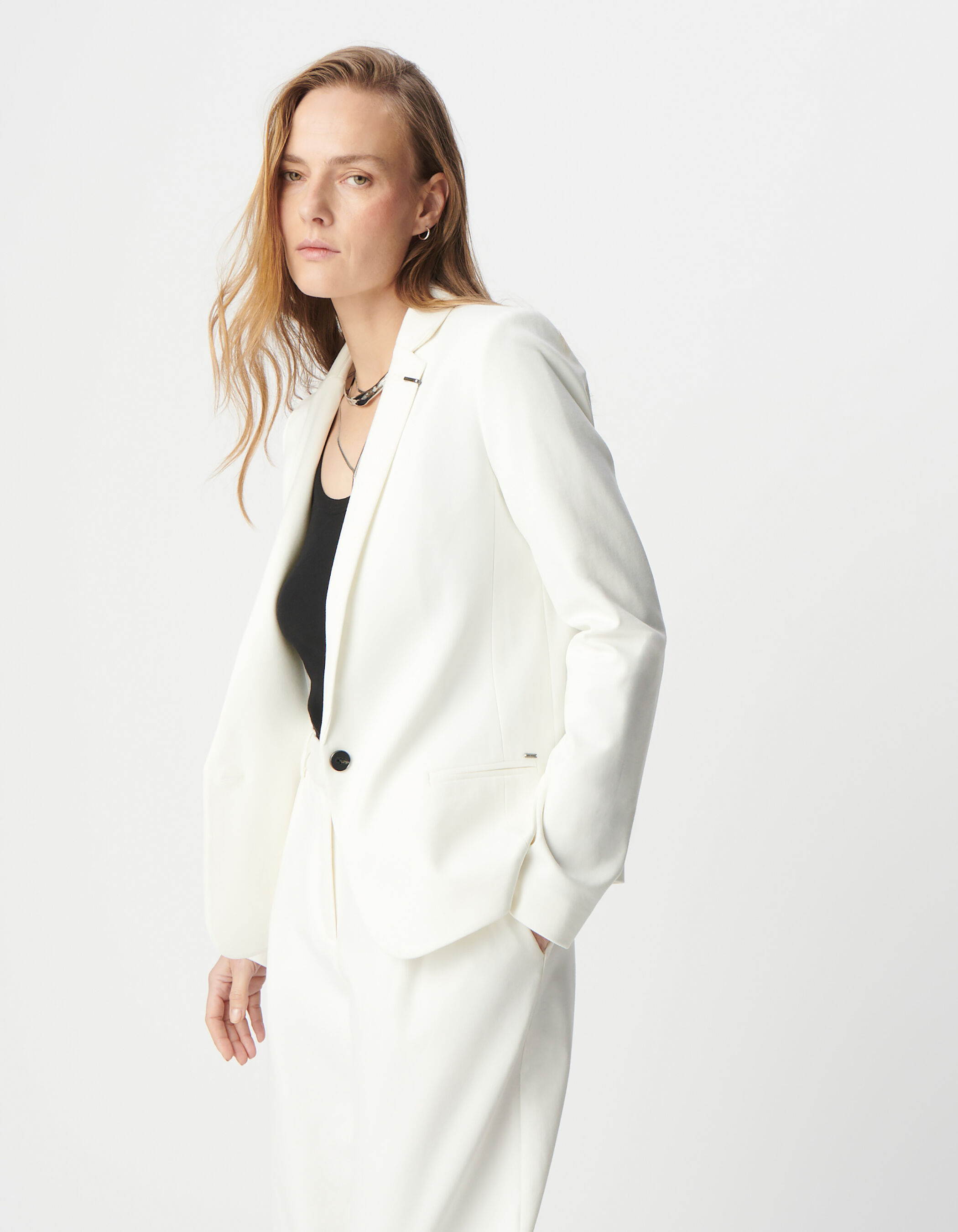 Veste de tailleur blanche ajustée maille Milano Femme