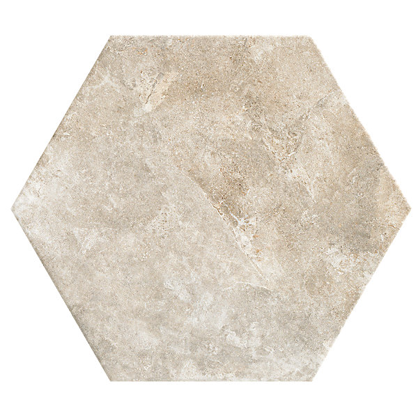 Grès Cérame Premium Format 56x48,5 Intérieur/Extérieur Arlet Taupe Hexagonal Effet Travertin