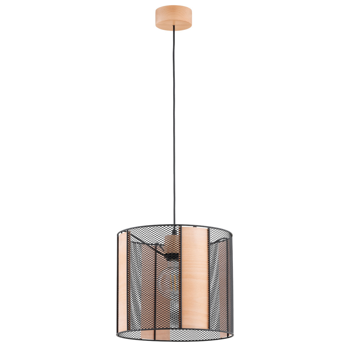 Lampa wisząca NETIS jasne drewno-czarna 1xE27x15W wym:95x32x32cm IP20 Alfa