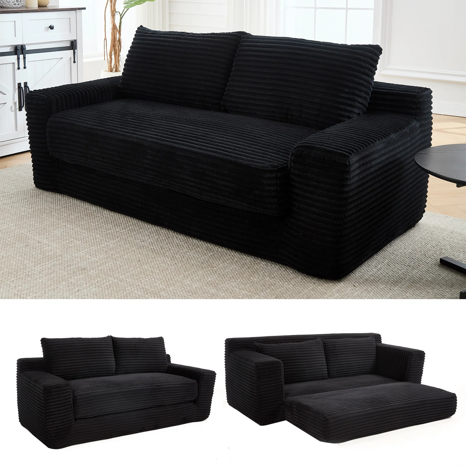 72.05 Corduroy Convertible 2-Seater Sofa with Memory Foam