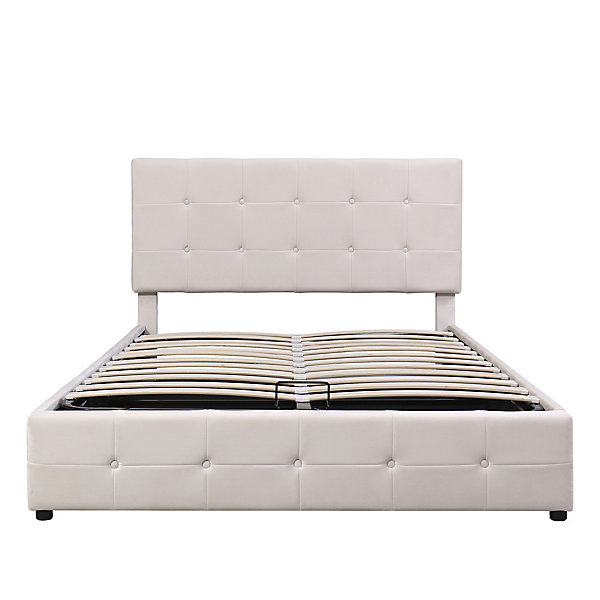 Lit adulte lit 140x200 cm lit rembourré hydraulique lit de rangement lit double velours blanc crème