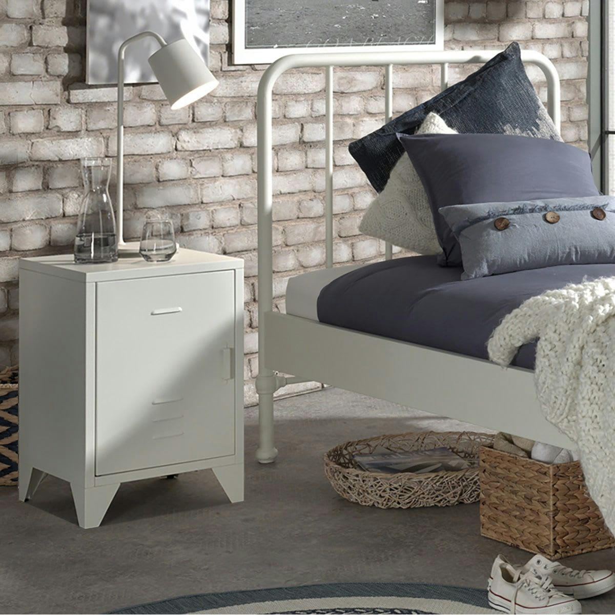 CHICAGO - Chevet  1 porte style casier industriel métal blanc