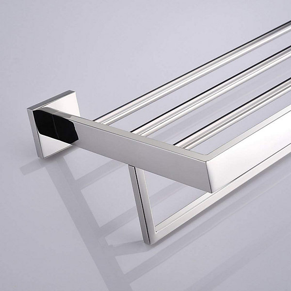 BASHLWUA Porte-serviettes mural avec barre porte-serviettes simple, 59,9 x 22,1 x 12,2 cm, support de rangement pour salle de bain
