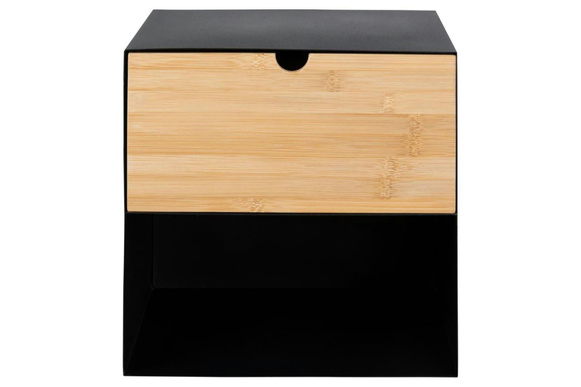 JANIE - Chevet suspendu cube en métal et bambou 1 tiroir 1 niche