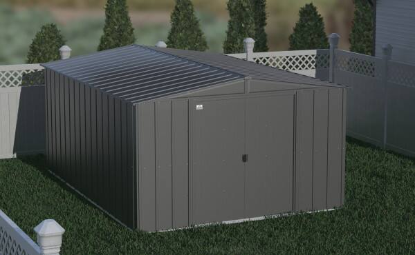Arrow Galvanized Steel Outdoor Storage Shed, Sliding Doors, Charcoal, 10-ft x 14-ft