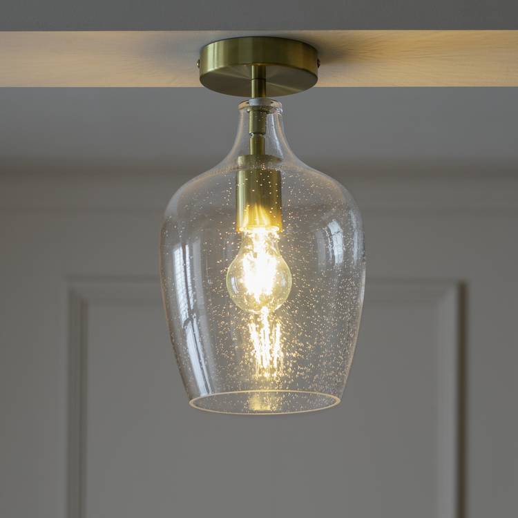 Habitat Abas Glass Flush to Ceiling Light - Satin Brass