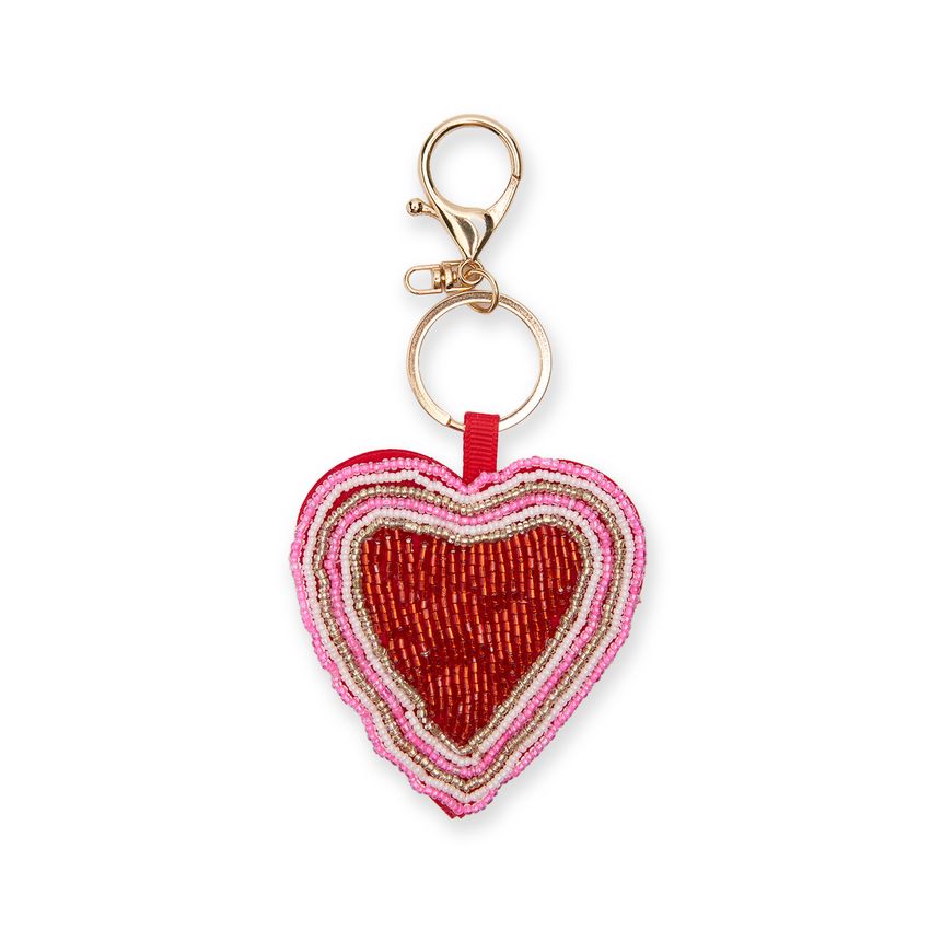 Manfield Rode kralen bagcharm met roze details