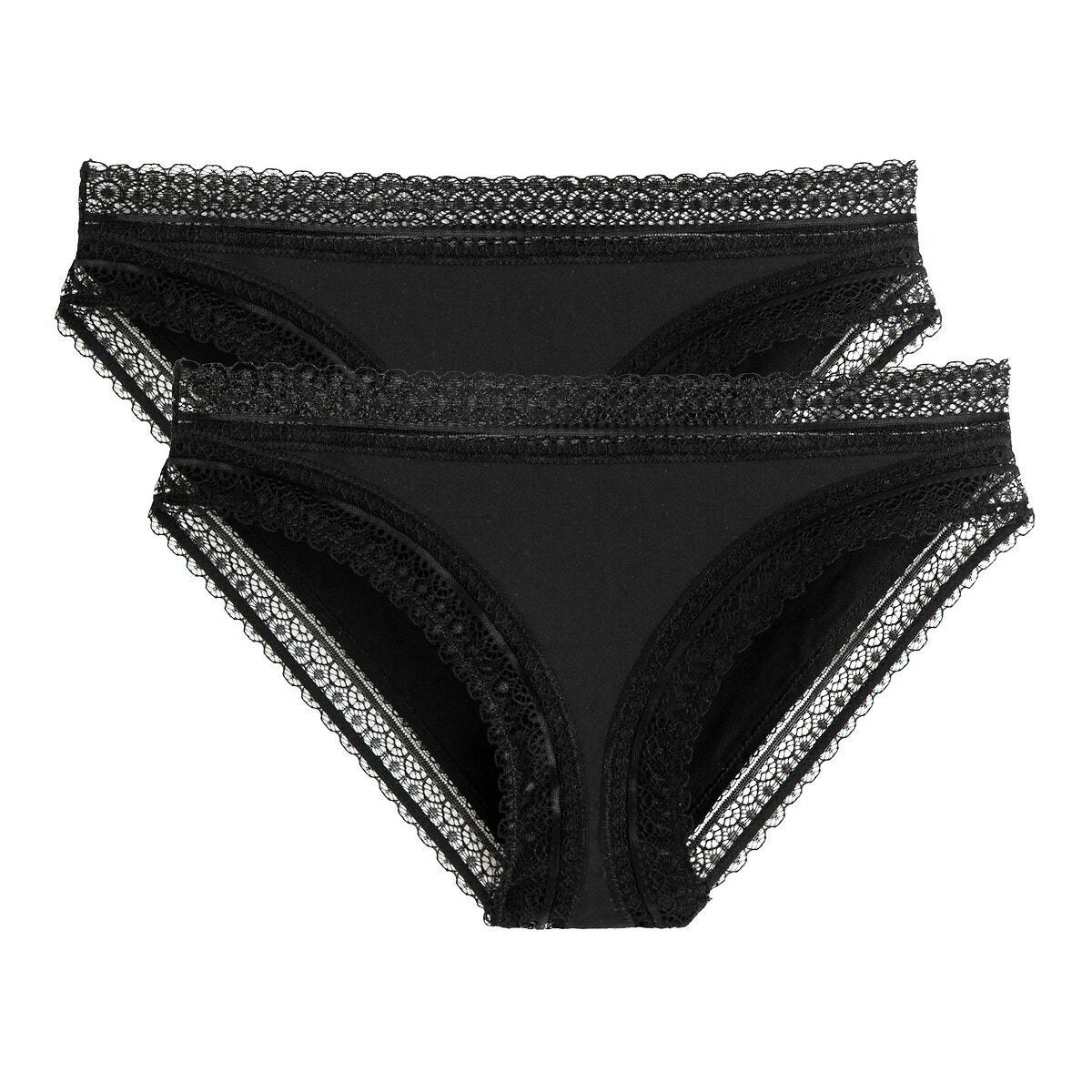 Lot de 2 slips en microfibre, détails dentelle