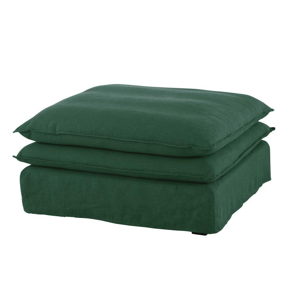 Pompei - Pouf pour canapé modulable en lin froissé vert