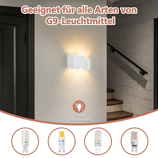 NETTLIFE Applique murale d'intérieur en plâtre blanc G9 moderne pour couloir, escalier, haut et bas