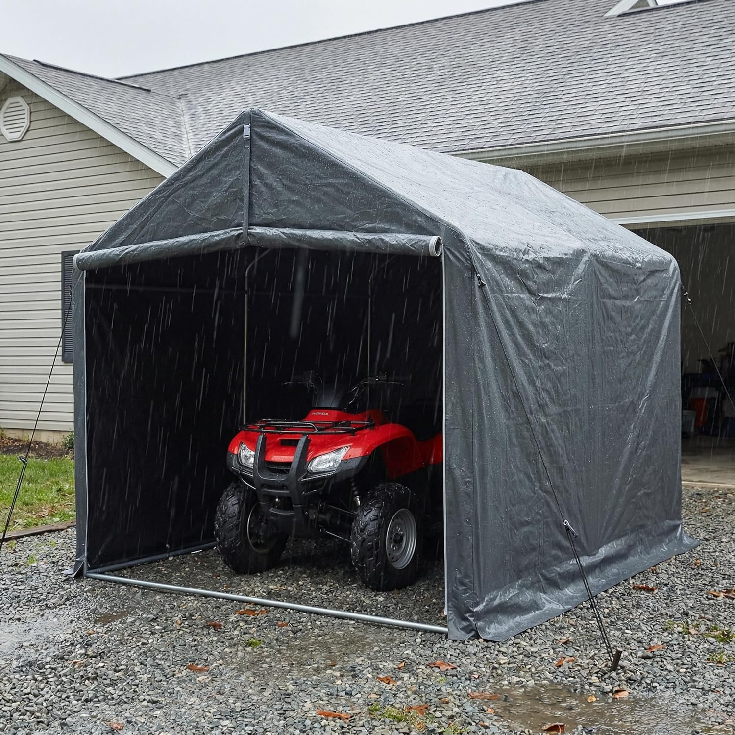 Outdoor Storage Portable Shed, 3/4 inch Thick Support Rods & Bolted Frame (Not Socket), Rolled Up Doors and Ventilation Window, Tent Garage 6 × 8 × 6 FT