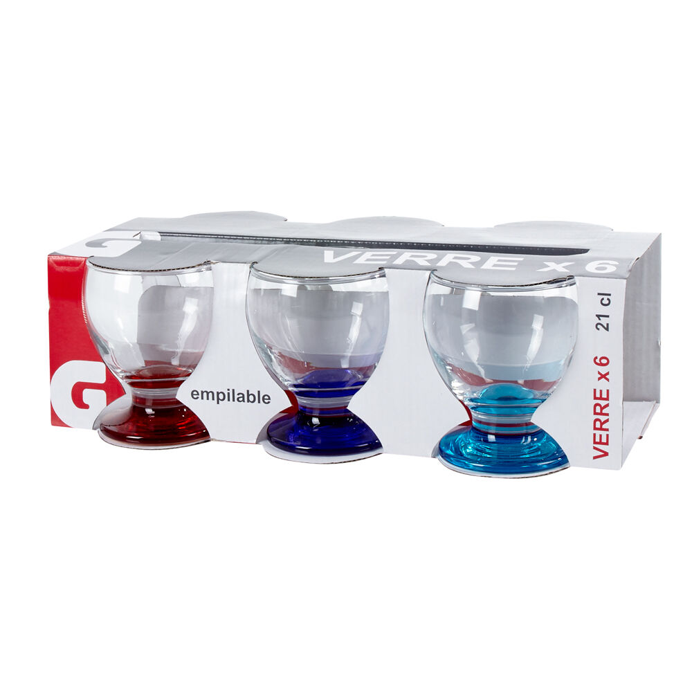 Verre bas sur pied coloré x6
