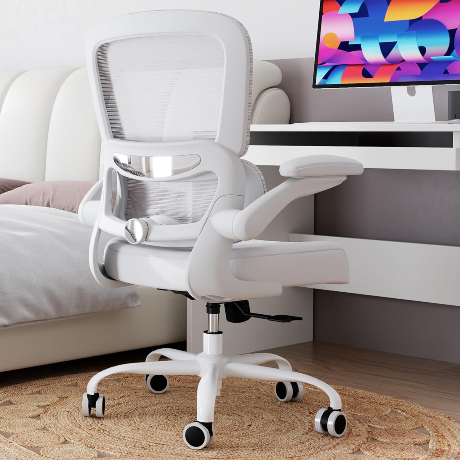 TRALT Office Chair - Ergonomic Desk Chair with Adjustable Lumbar Support, Mesh Computer Chair, Executive Chairs for Home Office Comfortable Lumbar Support (Cloud White)