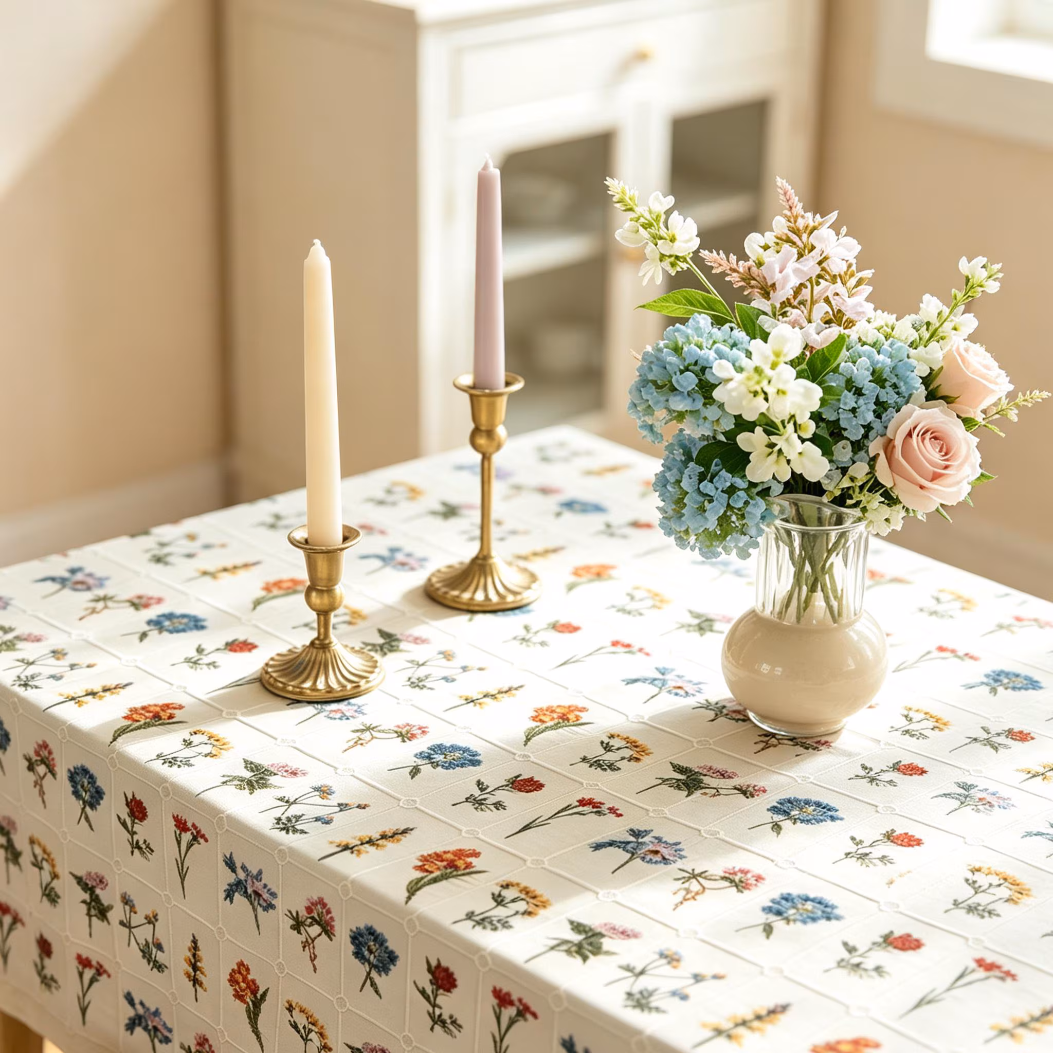 Handmade Farmhouse Tablecloth, Cotton-Linen Tablecloth, Indoor Outdoor Party Table Decor, Vintage Rustic Tablecloth, Housewarming Gift