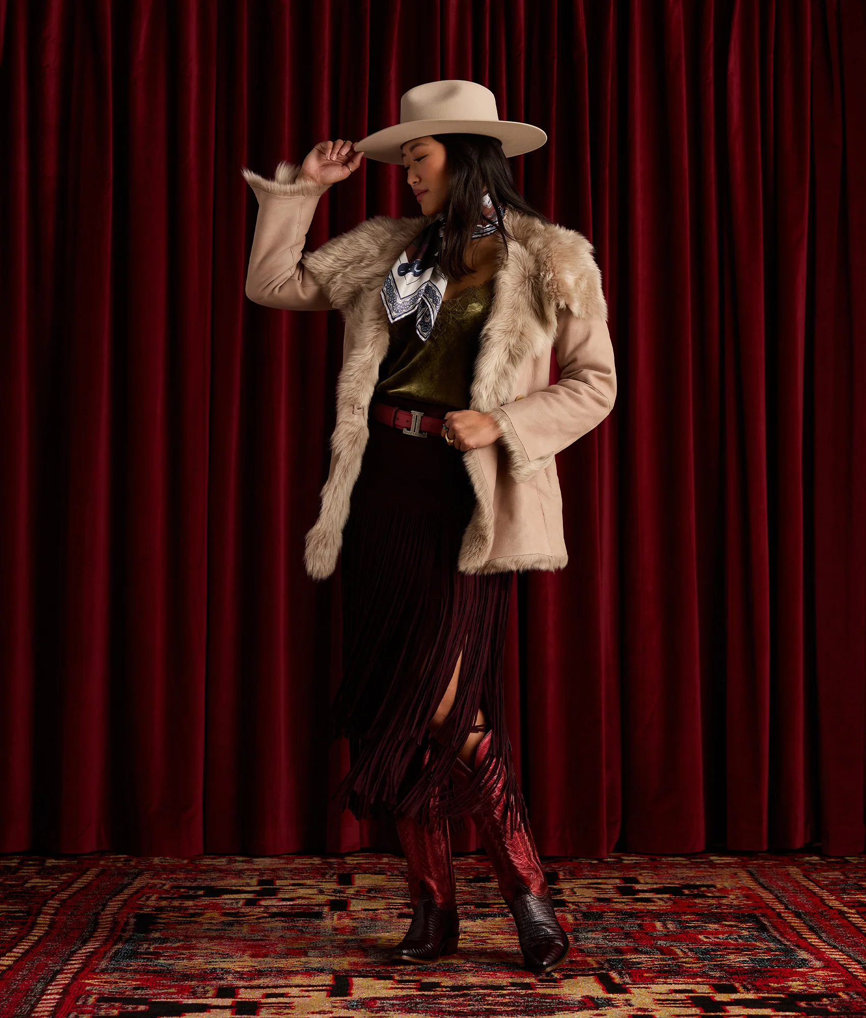 Rhiannon Fringe Skirt - Black Cherry