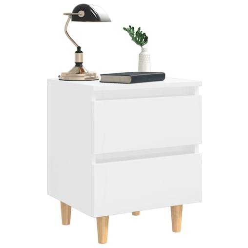NNEVL Bed Cabinets & Pinewood Legs 2 pcs High Gloss White 40x35x50cm