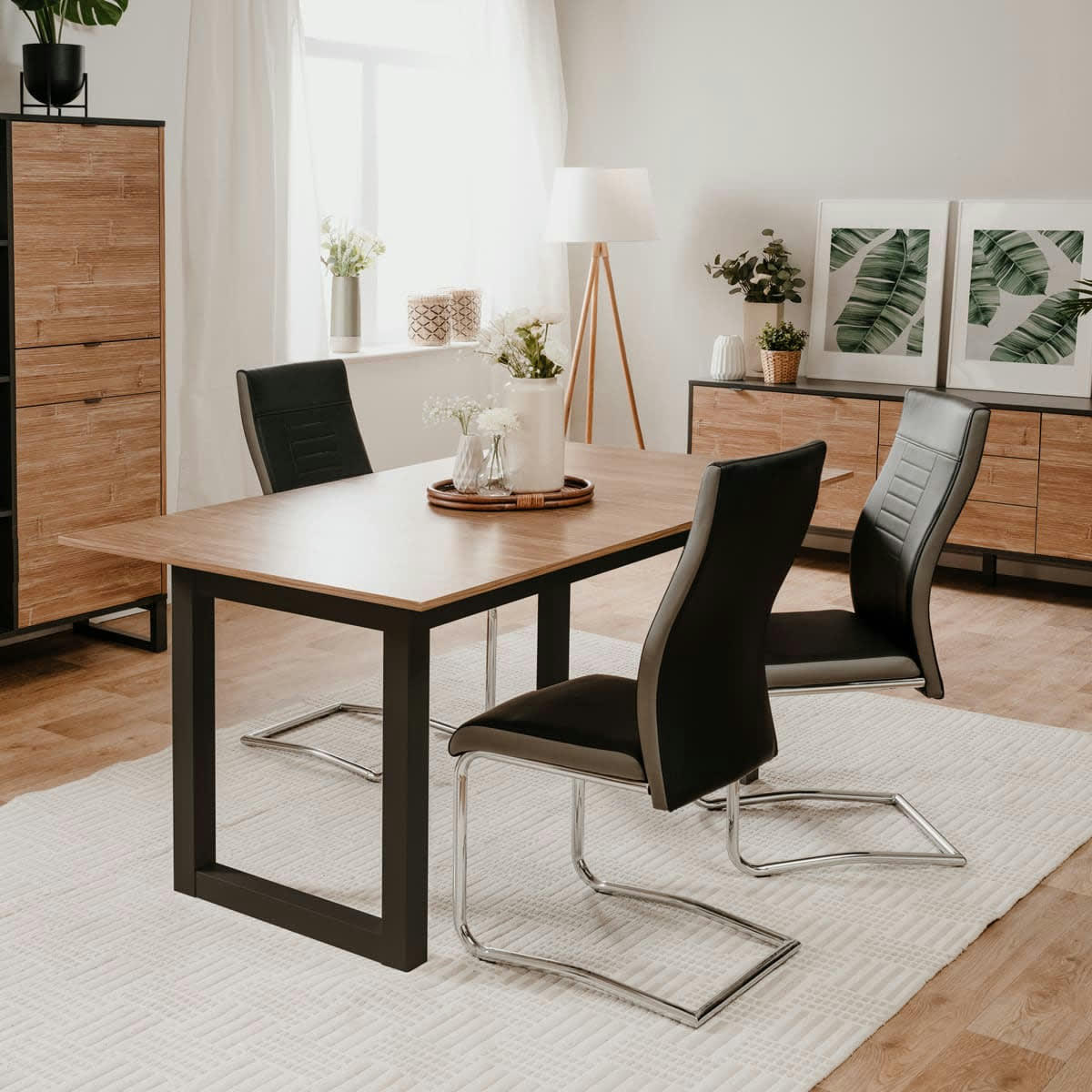 TAO - Table extensible 8 places effet bambou 160/200 cm