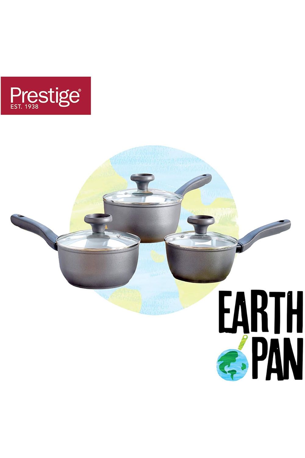 Meyer Earthpan Aluminium Ceramic Non Stick 3 Piece Saucepan Set - Grey
