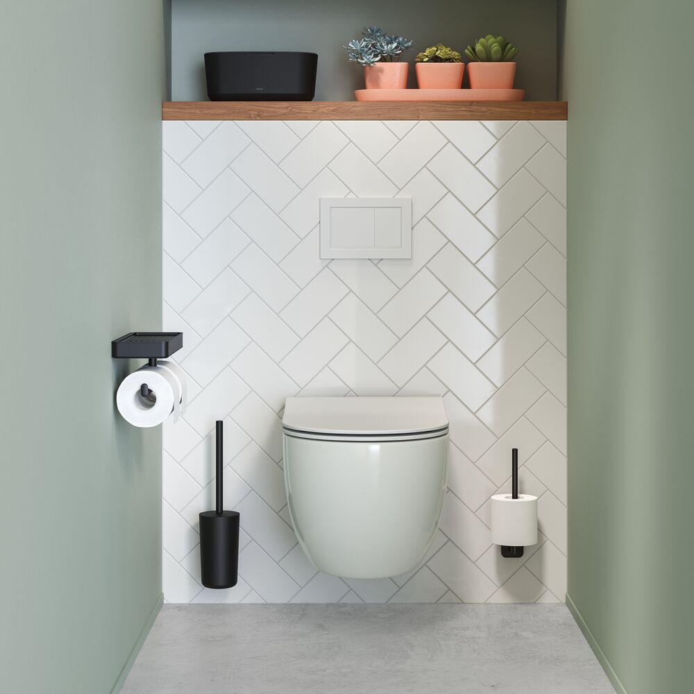 Tiger Carv Toiletrolhouder met Planchet - Zwart