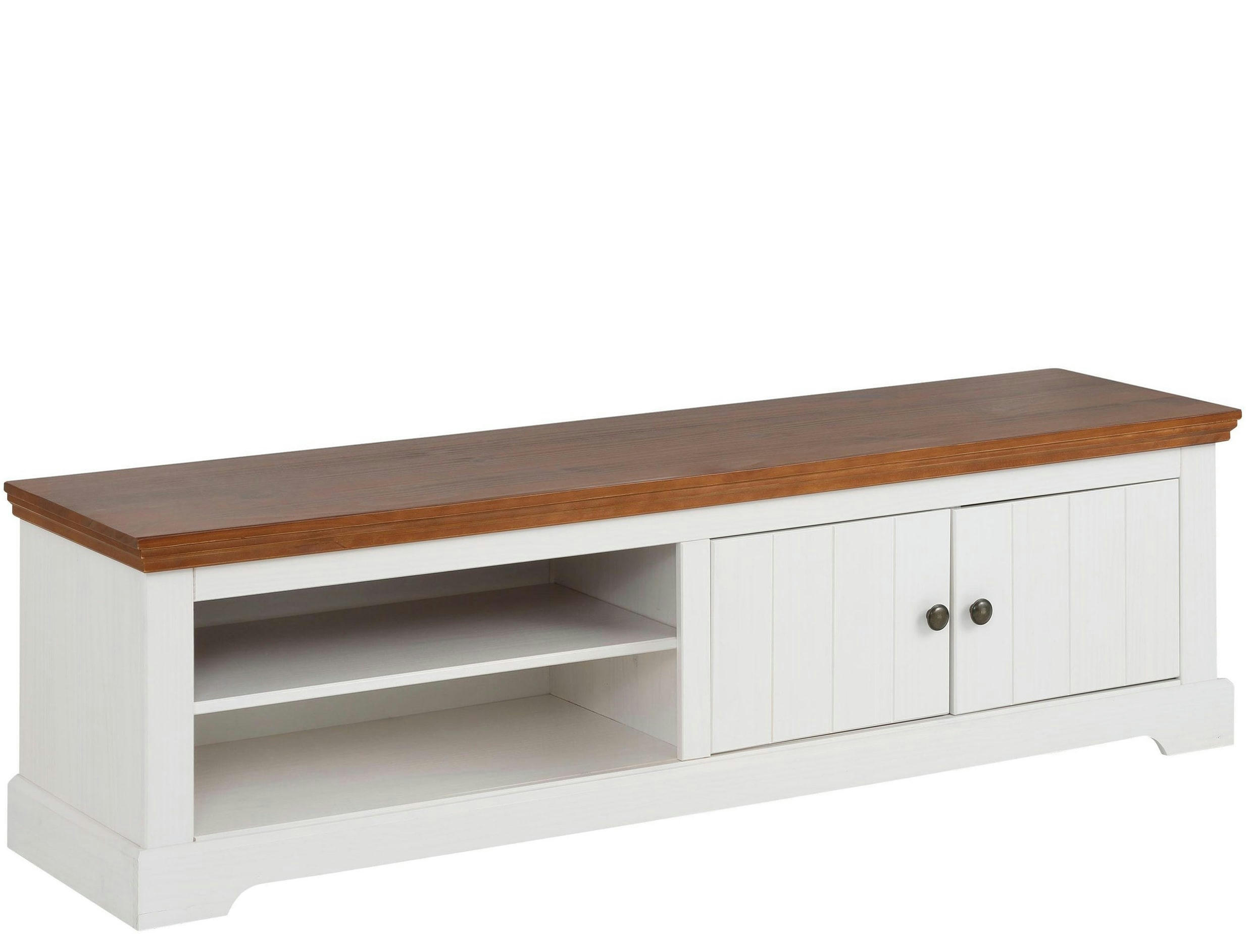 ATHEN - Meuble TV avec 2 portes en pin blanc